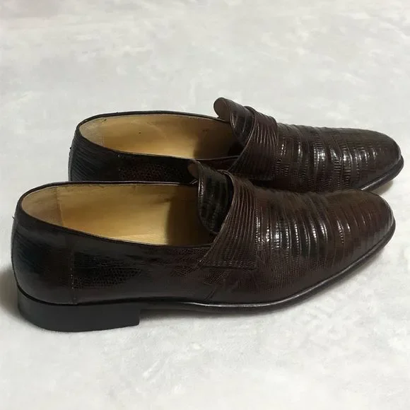 Lopez Taibo Dark Brown Lizard Skin Slip-On Loafers • Men’s Size 9.5 - Picture 2 of 7